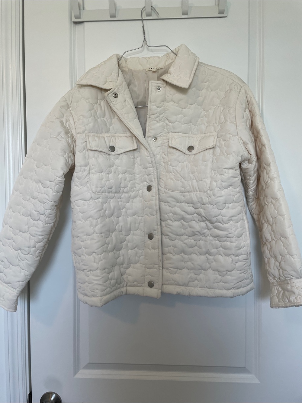 Women's Quilted Cream Puffer Jacket with Snap Front